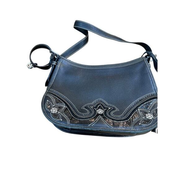 Brighton Women's Black Embroidered Heart Appliqué Shoulder Bags - Picture 3 of 11